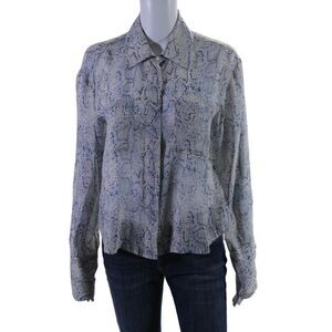 Chelsea Flower Womens Silk Snakeskin Print Button Down Blouse Blue Size S